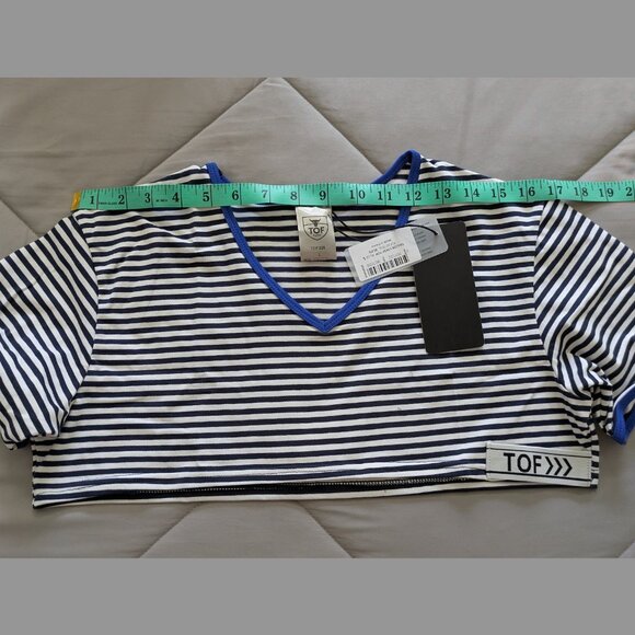 TOF Paris Sailor Crop Top, blue, size L, NWT - Picture 6 of 13